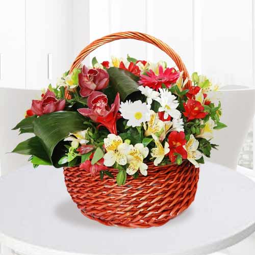 Purple N White Funeral Flower Arrangement-Flower & Plant Gift Baskets Delivery
