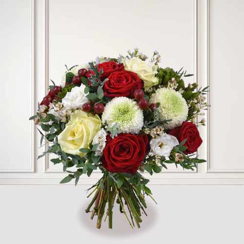Red N White Christmas Bouquet-Congratulations Flowers Delivery