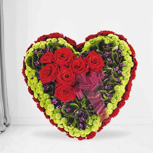Red Roses N Coloured Flowers Funeral Heart-shaped-Sending Flowers To Grieving Family