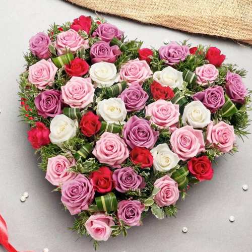 Red Roses N Coloured Flowers Funeral Heart-shaped-Sending Flowers To Grieving Family