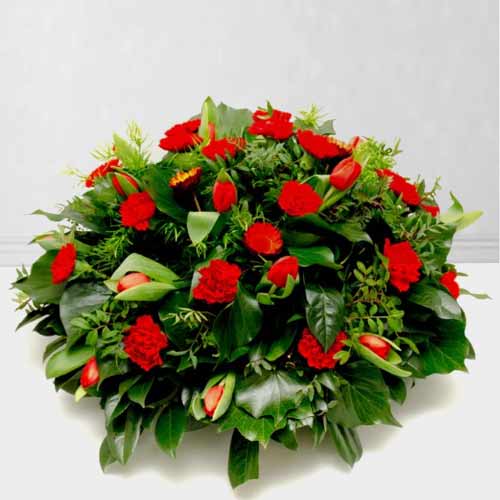 Red Roses Funeral Spray-Sympathy Flower Baskets Delivery