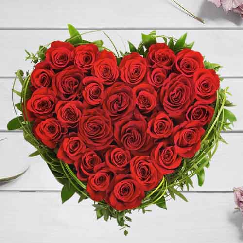Red Roses Heart-Shaped Arrangement-Roses For Delivery