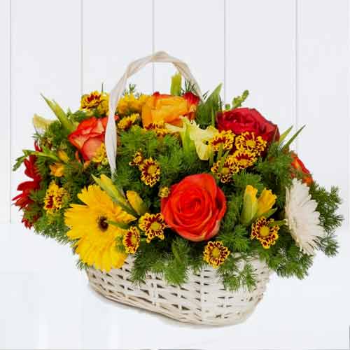 Shades Of Yellow N Orange In A Basket-Flowers For Wife Birthday