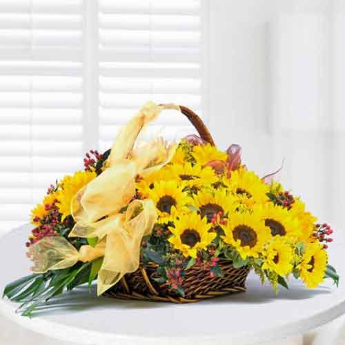 Sunflowers Arranged In A Basket-Flower For Mother Birthday