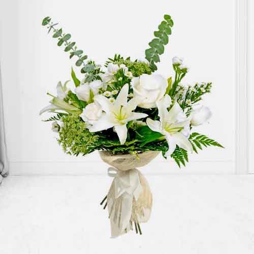 White Roses N Lilies Bouquet-Send Wedding Bouquet