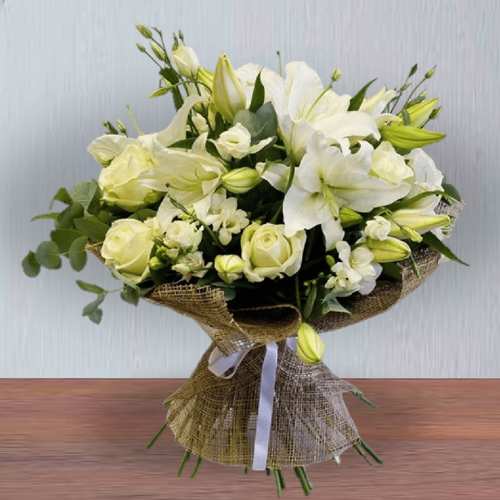 White Roses N Lilies Bouquet