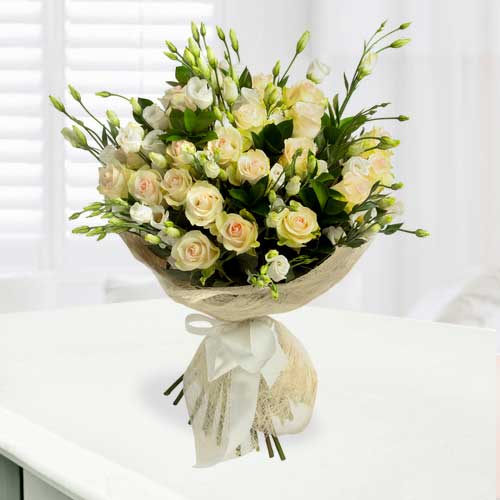 White Roses N Lisianthus Bouquet-Gifts For Retired Grandma