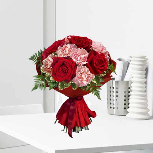 Rose And Carnation Bouquet-Happy Birthday Flower Delivery